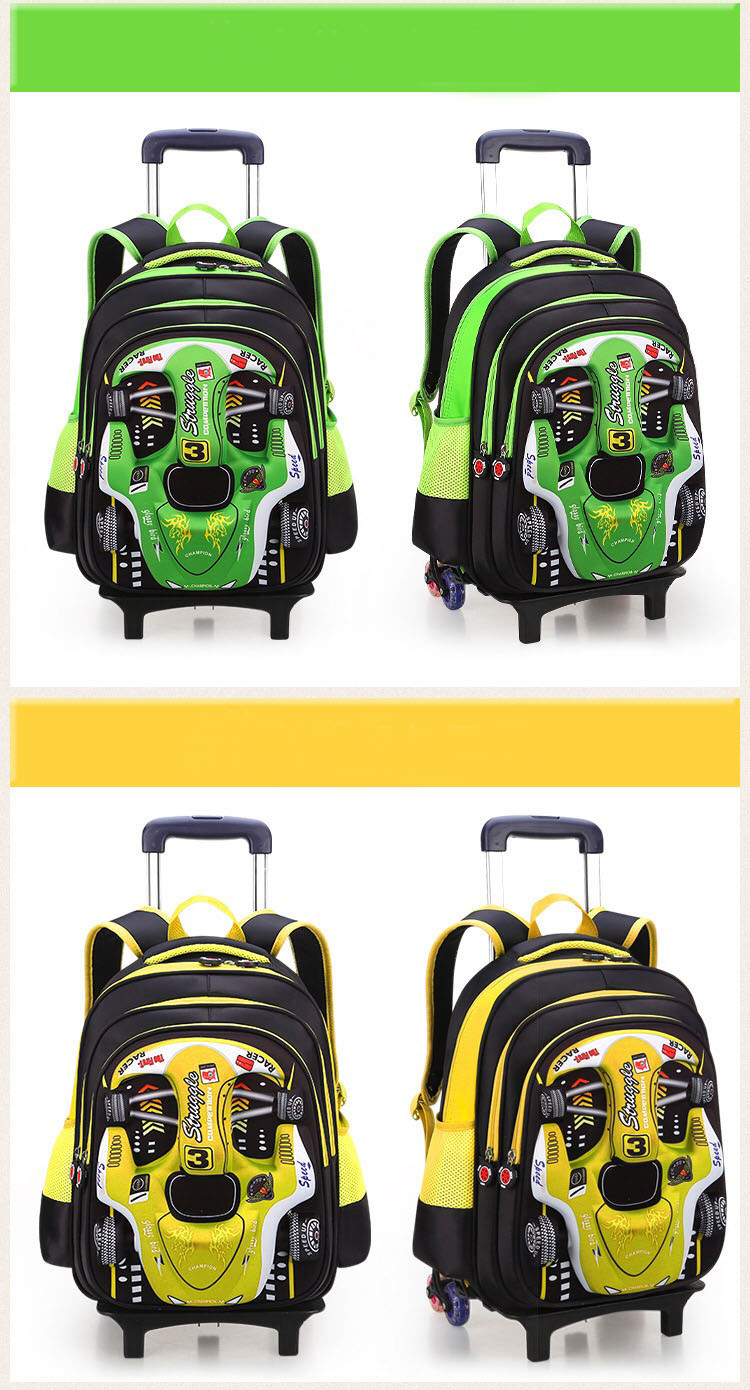 grüner und gelber Schultrolley-Rucksack für Kinder