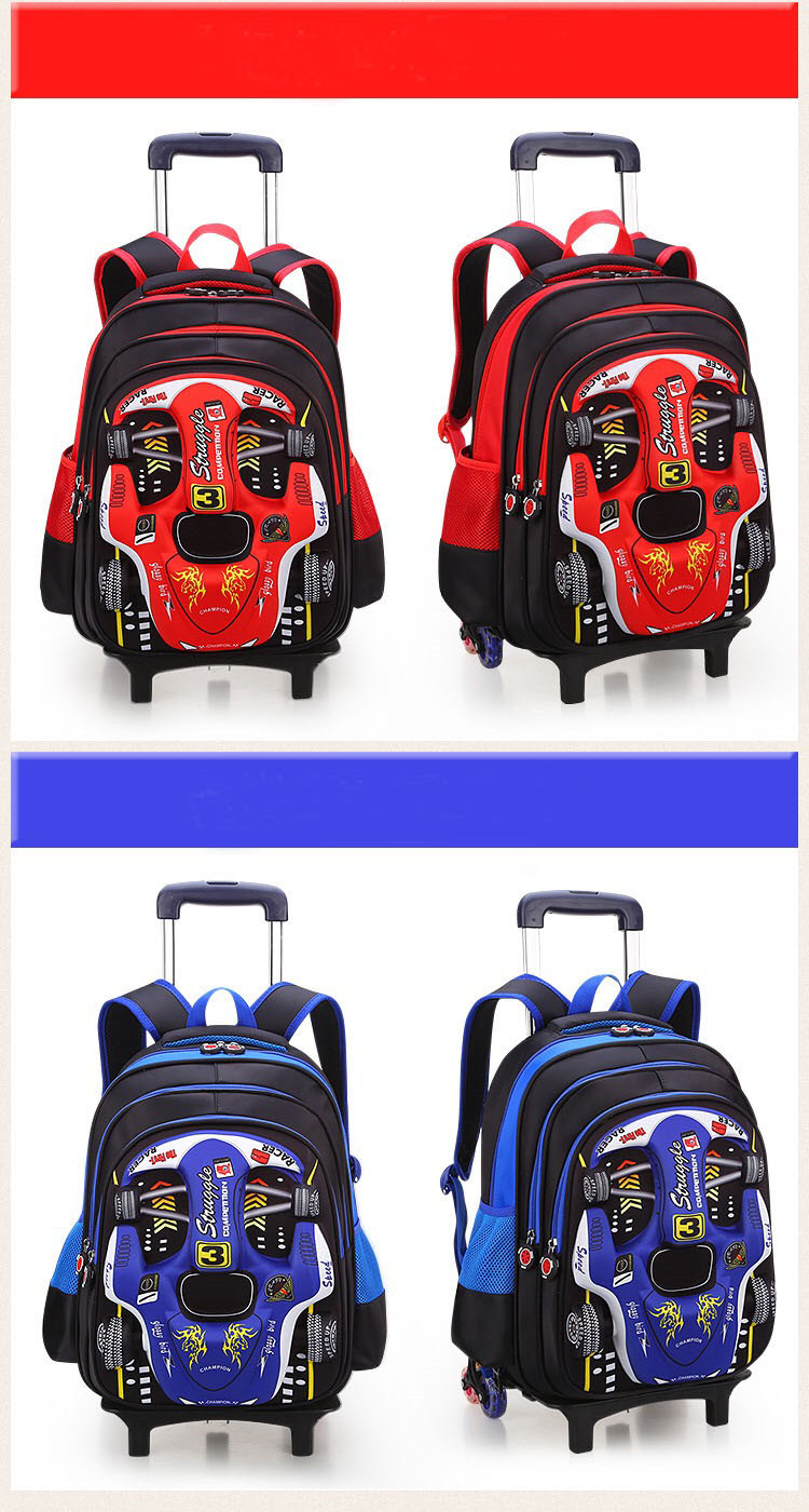 roter und blauer Schultrolley-Rucksack für Kinder